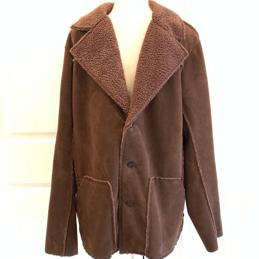 Velvetmen Brown Sherpa Button Up Jacket - XL